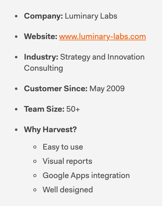 Harvest Case Study